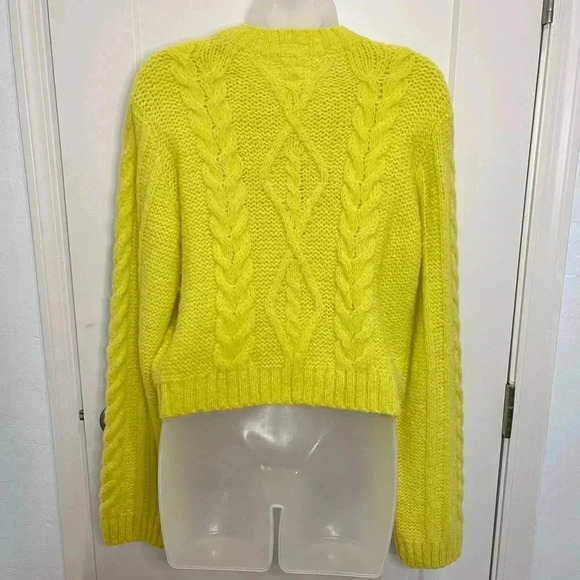Mother The Wide Sleeve Jumper Crop Highlighter Yellow Cable-Knit Sweater XS - Picture 4 of 12